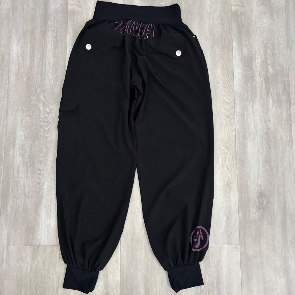 Zumba Wear Womens Large Black Cargo Harem Jogger Ankle Pants Dance Hip Hop Y2K